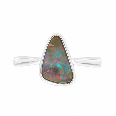 Boulder Opal Ring set in 925 Sterling Silver - Multicolour