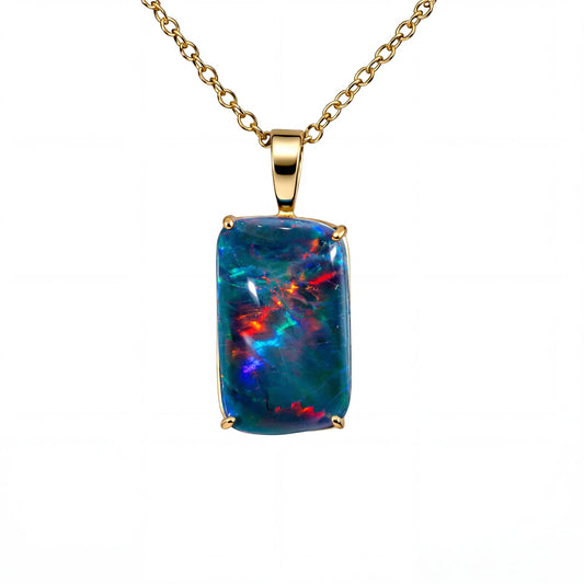 Triplet Opal Pendant in 14K Yellow Gold - Multicolour - Australian Opal Cutters and Pearl Divers