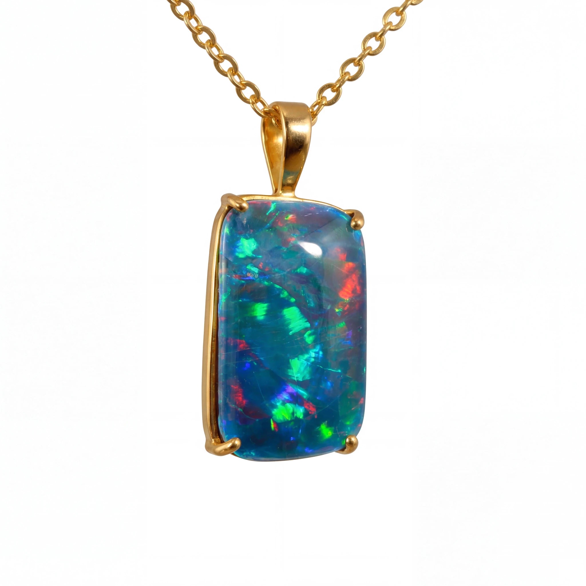 Triplet Opal Pendant in 14K Yellow Gold - Multicolour - Australian Opal Cutters and Pearl Divers