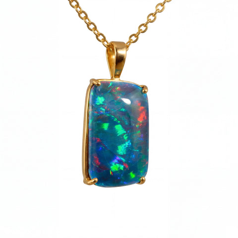 Triplet Opal Pendant in 14K Yellow Gold - Multicolour - Australian Opal Cutters and Pearl Divers