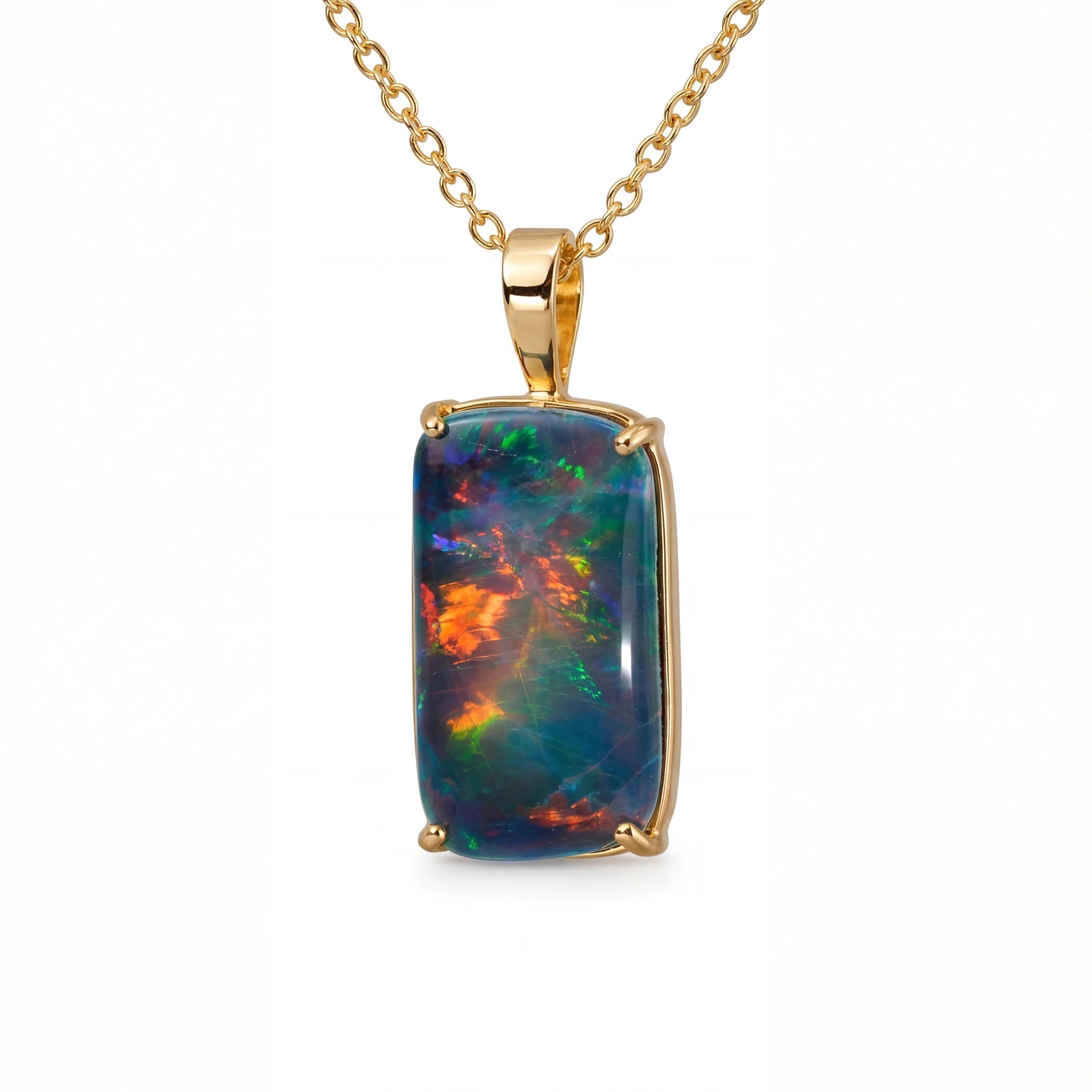 Triplet Opal Pendant in 14K Yellow Gold - Multicolour - Australian Opal Cutters and Pearl Divers