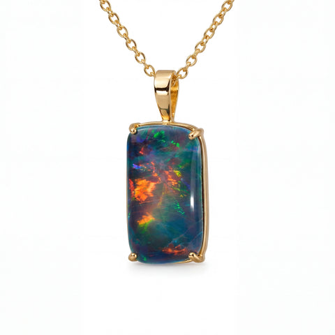 Triplet Opal Pendant in 14K Yellow Gold - Multicolour - Australian Opal Cutters and Pearl Divers