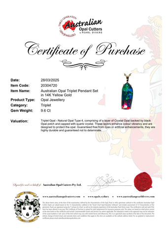 Triplet Opal Pendant in 14K Yellow Gold - Multicolour