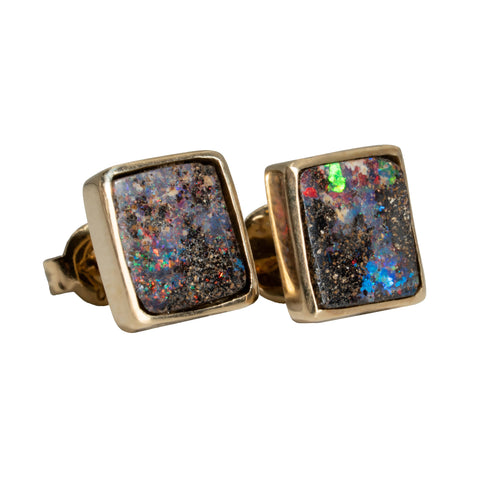Boulder Opal Earrings in 14K Yellow Gold - Multicolour
