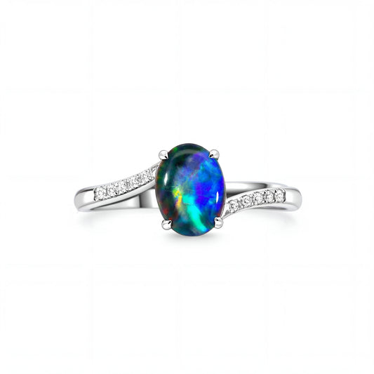 Triplet Opal Ring in 925 Sterling Silver - Multicolour
