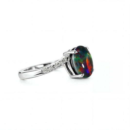 Triplet Opal Ring in 925 Sterling Silver - Multicolour - Australian Opal Cutters and Pearl Divers