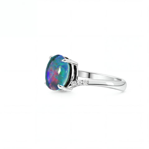 Triplet Opal Ring in 925 Sterling Silver - Multicolour
