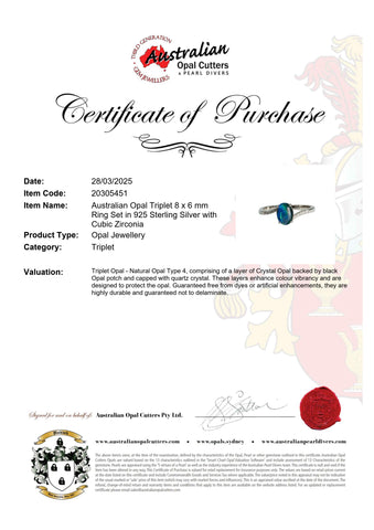 Triplet Opal Ring in 925 Sterling Silver - Multicolour