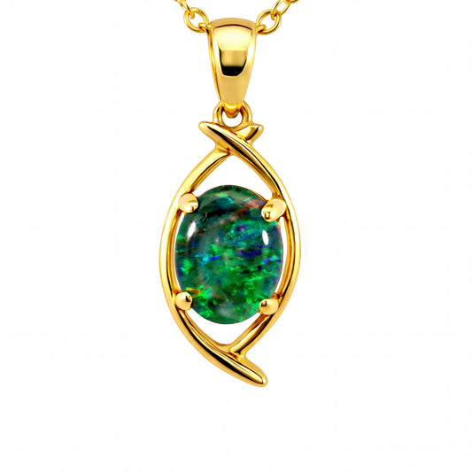 Triplet Opal Pendant in 9K Yellow Gold - Green-Blue