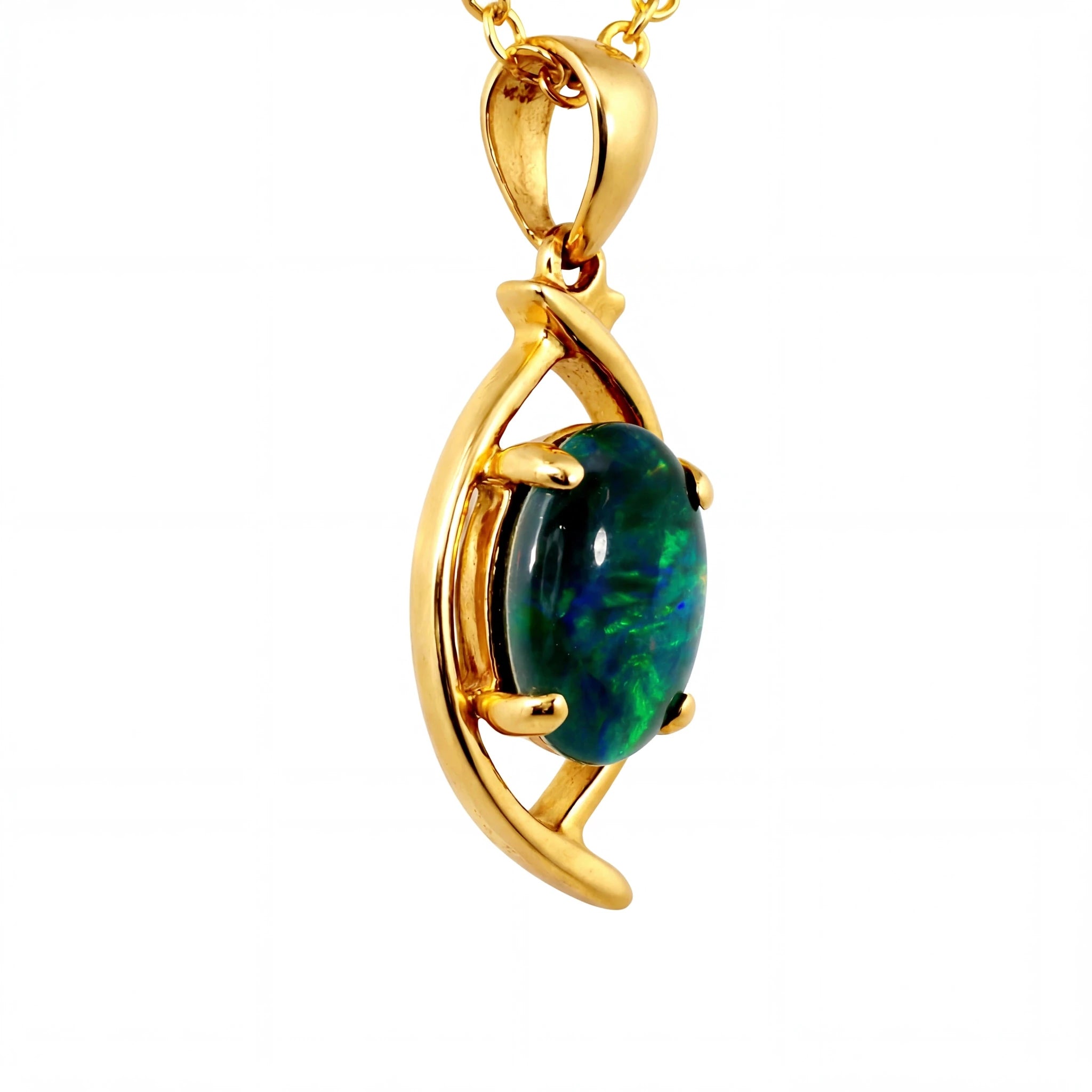 Triplet Opal Pendant in 9K Yellow Gold - Green-Blue - Australian Opal Cutters and Pearl Divers