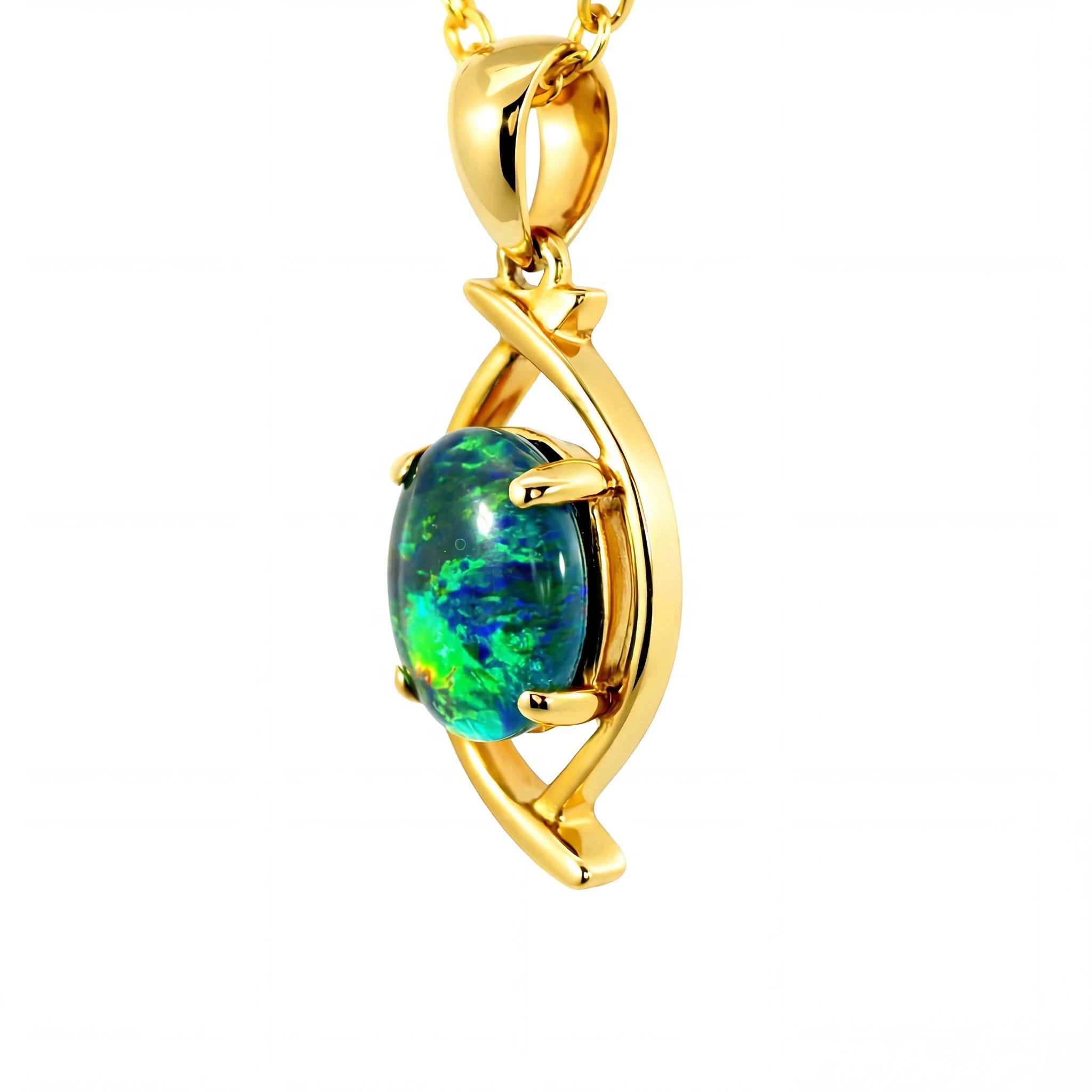 Triplet Opal Pendant in 9K Yellow Gold - Green-Blue - Australian Opal Cutters and Pearl Divers