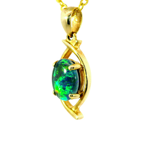 Triplet Opal Pendant in 9K Yellow Gold - Green-Blue