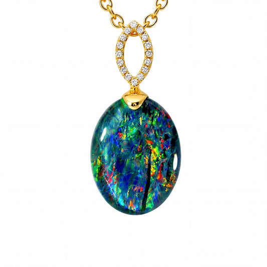 Triplet Opal Pendant in 14K Yellow Gold - Multicolour - Australian Opal Cutters and Pearl Divers