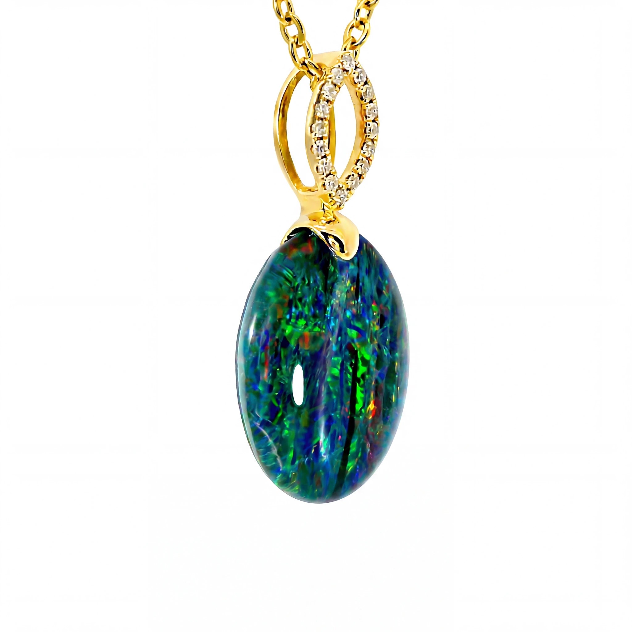 Triplet Opal Pendant in 14K Yellow Gold - Multicolour - Australian Opal Cutters and Pearl Divers