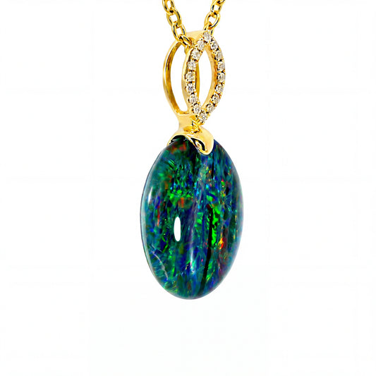 Triplet Opal Pendant in 14K Yellow Gold - Multicolour