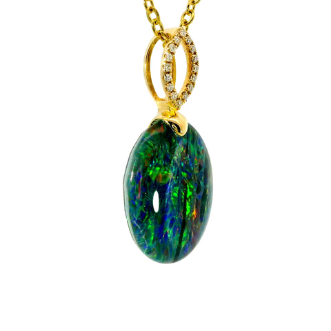 Triplet Opal Pendant in 14K Yellow Gold - Multicolour