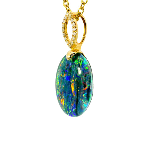 Triplet Opal Pendant in 14K Yellow Gold - Multicolour