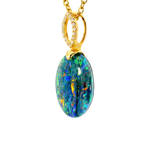 Triplet Opal Pendant in 14K Yellow Gold - Multicolour - Australian Opal Cutters and Pearl Divers