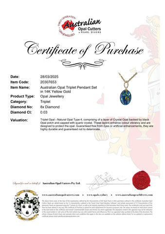 Triplet Opal Pendant in 14K Yellow Gold - Multicolour