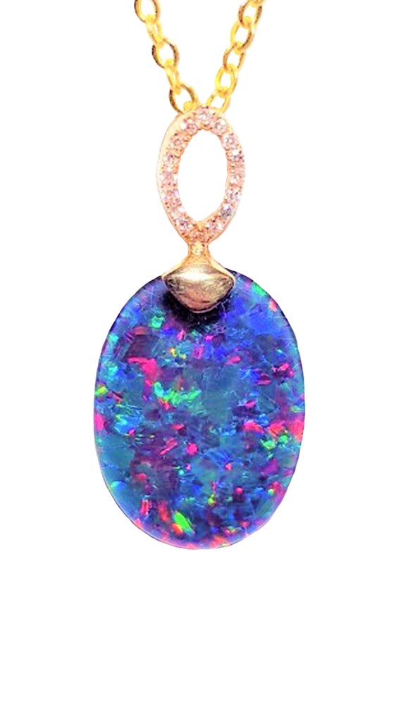 Australian Opal Triplet Pendant Set in 14 Karat Yellow Gold