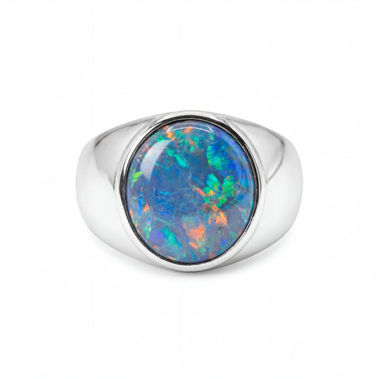 Triplet Opal Ring in Stainless Steel - Multicolour