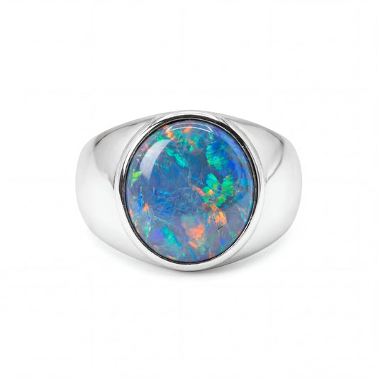 Triplet Opal Ring in Stainless Steel - Multicolour - Australian Opal Cutters and Pearl Divers