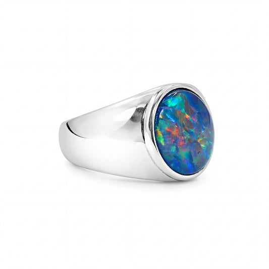 Triplet Opal Ring in Stainless Steel - Multicolour - Australian Opal Cutters and Pearl Divers