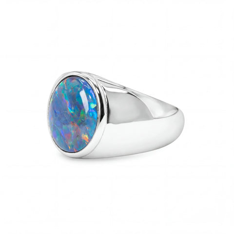 Triplet Opal Ring in Stainless Steel - Multicolour - Australian Opal Cutters and Pearl Divers