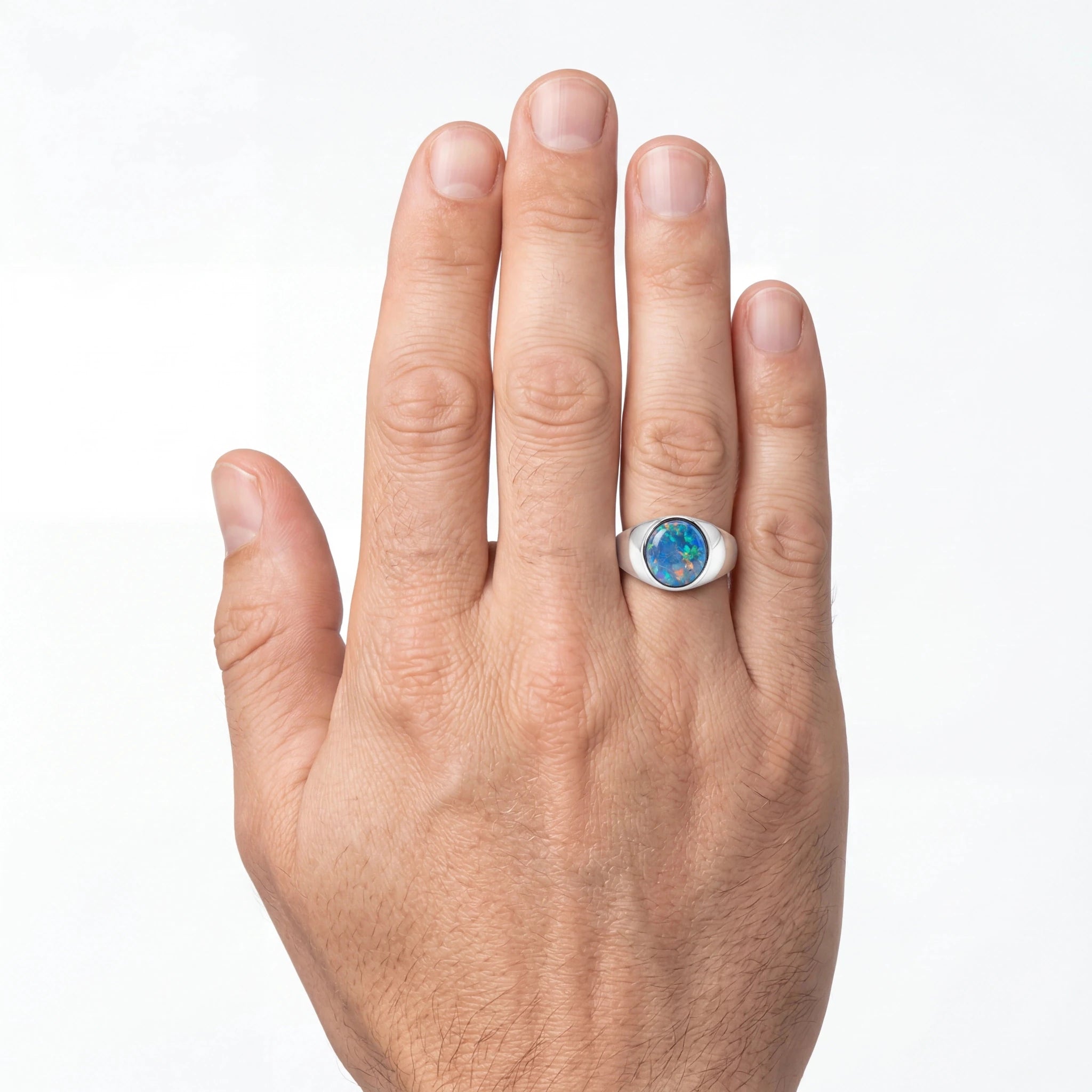 Triplet Opal Ring in Stainless Steel - Multicolour - Australian Opal Cutters and Pearl Divers