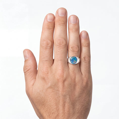 Triplet Opal Ring in Stainless Steel - Multicolour - Australian Opal Cutters and Pearl Divers