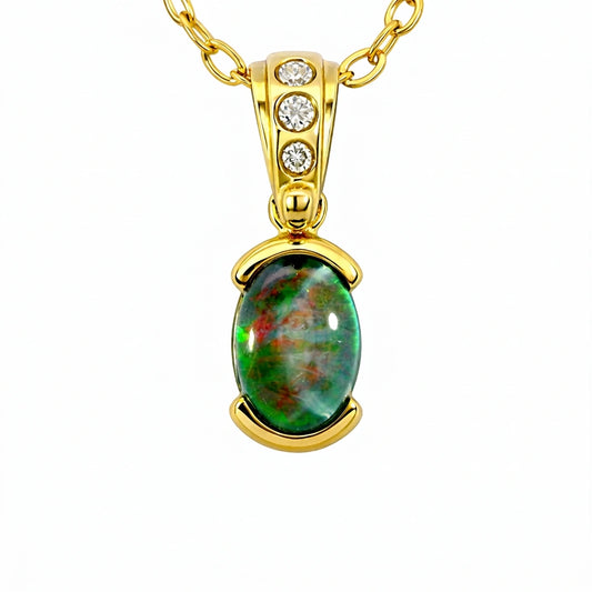 Triplet Opal Pendant in 9K Yellow Gold - Multicolour