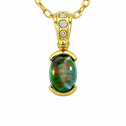Triplet Opal Pendant in 9K Yellow Gold - Multicolour