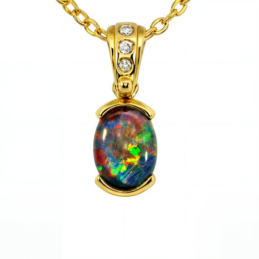 Triplet Opal Pendant in 9K Yellow Gold - Multicolour