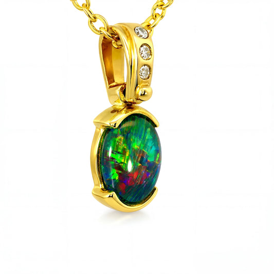 Triplet Opal Pendant in 9K Yellow Gold - Multicolour - Australian Opal Cutters and Pearl Divers