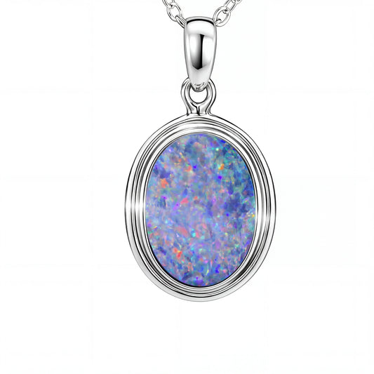 Doublet Opal Pendant in 925 Sterling Silver - Multicolour