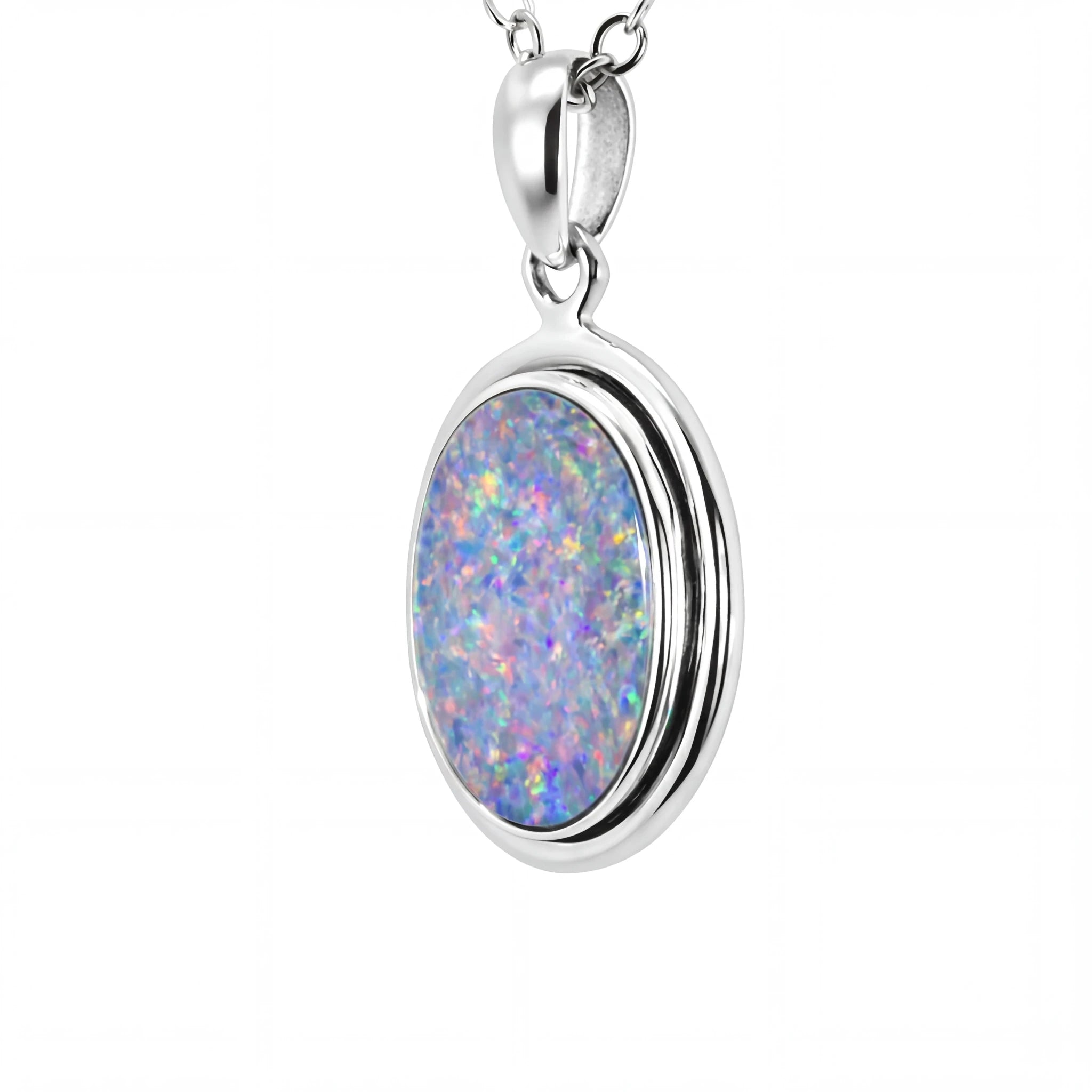 Doublet Opal Pendant in 925 Sterling Silver - Multicolour - Australian Opal Cutters and Pearl Divers