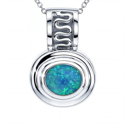 Doublet Opal Pendant in 925 Sterling Silver - Green-Blue
