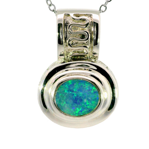 Doublet Opal Pendant in 925 Sterling Silver - Green-Blue