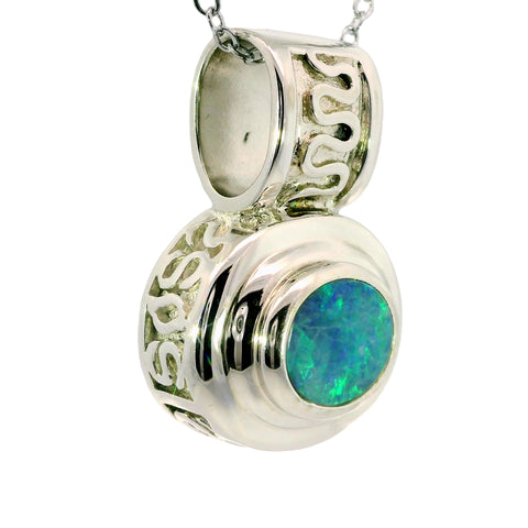 Doublet Opal Pendant in 925 Sterling Silver - Green-Blue