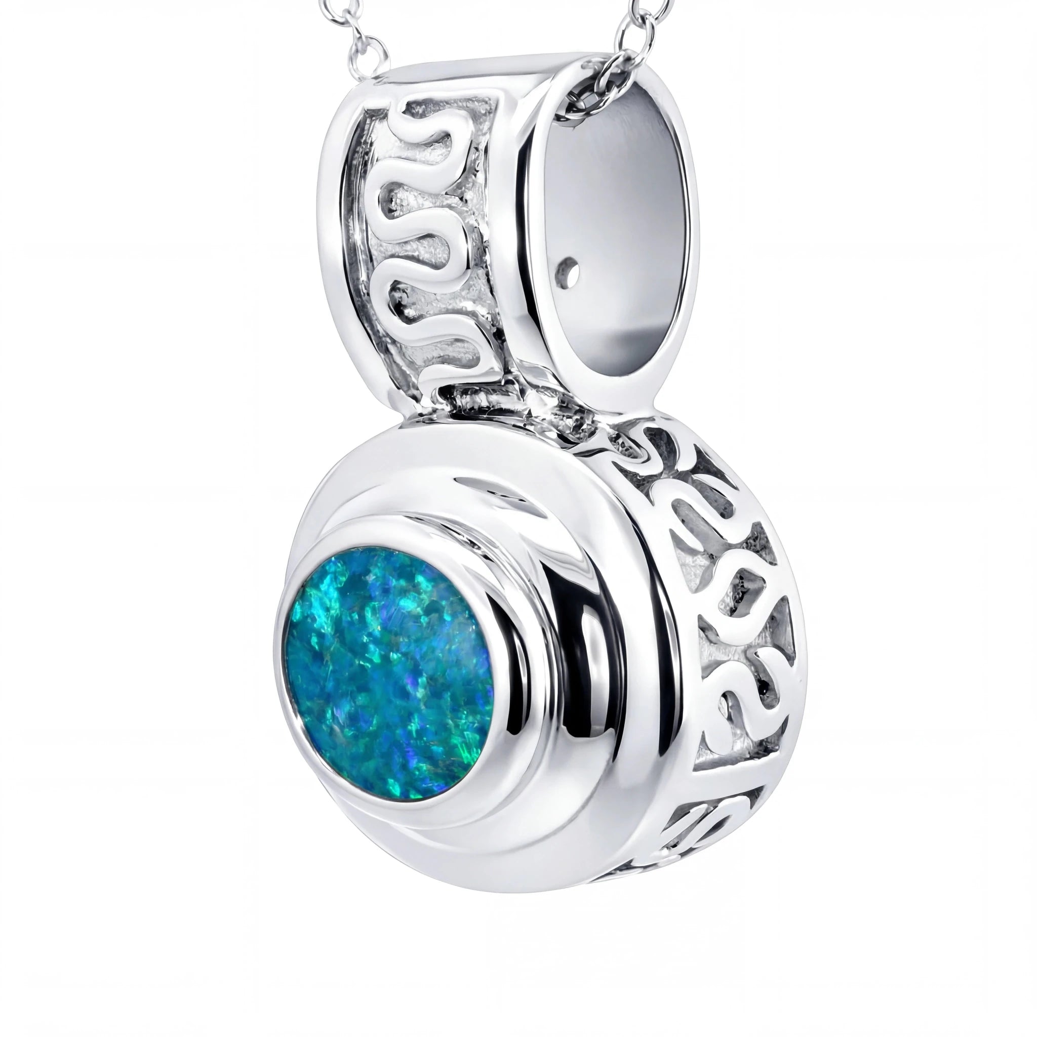 Doublet Opal Pendant in 925 Sterling Silver - Green-Blue - Australian Opal Cutters and Pearl Divers