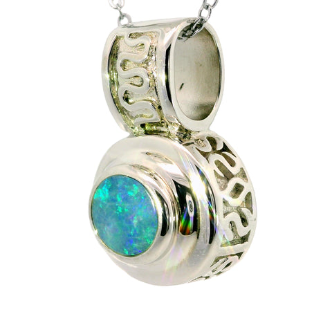 Doublet Opal Pendant in 925 Sterling Silver - Green-Blue