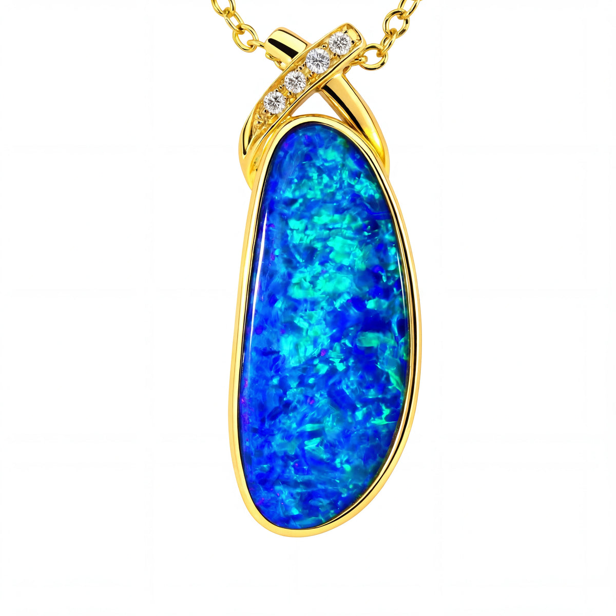 Doublet Opal Pendant in 14K Yellow Gold - Green-Blue