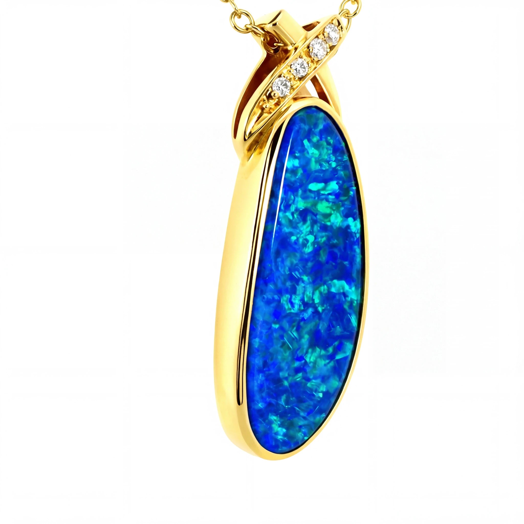 Doublet Opal Pendant in 14K Yellow Gold - Green-Blue - Australian Opal Cutters and Pearl Divers