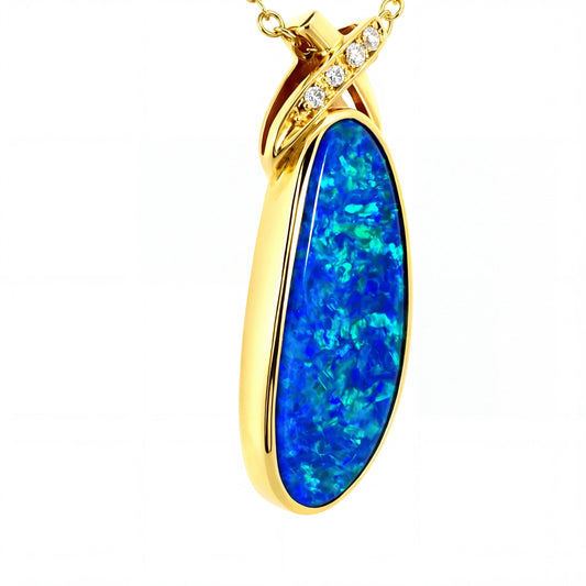 Doublet Opal Pendant in 14K Yellow Gold - Green-Blue - Australian Opal Cutters and Pearl Divers