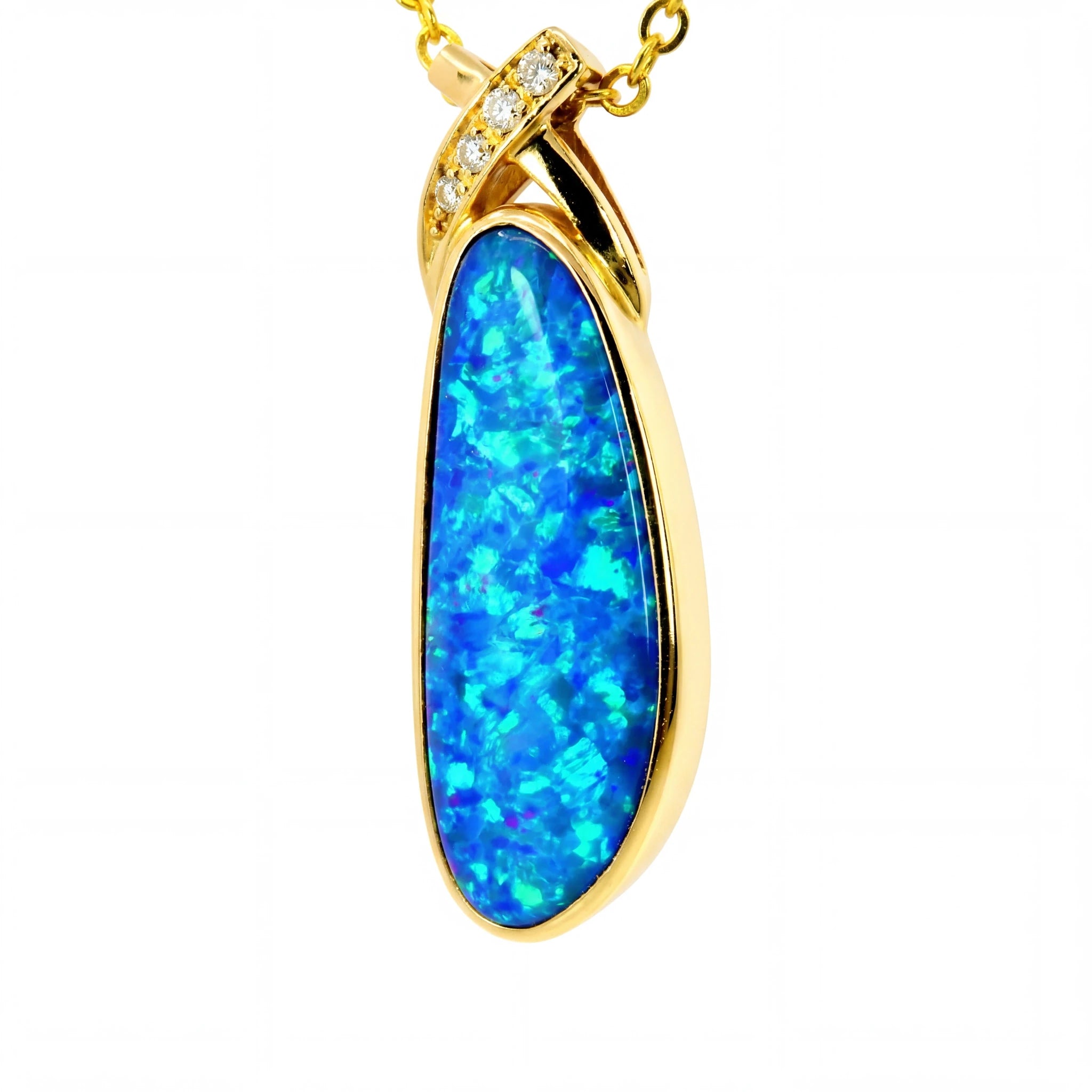 Doublet Opal Pendant in 14K Yellow Gold - Green-Blue - Australian Opal Cutters and Pearl Divers