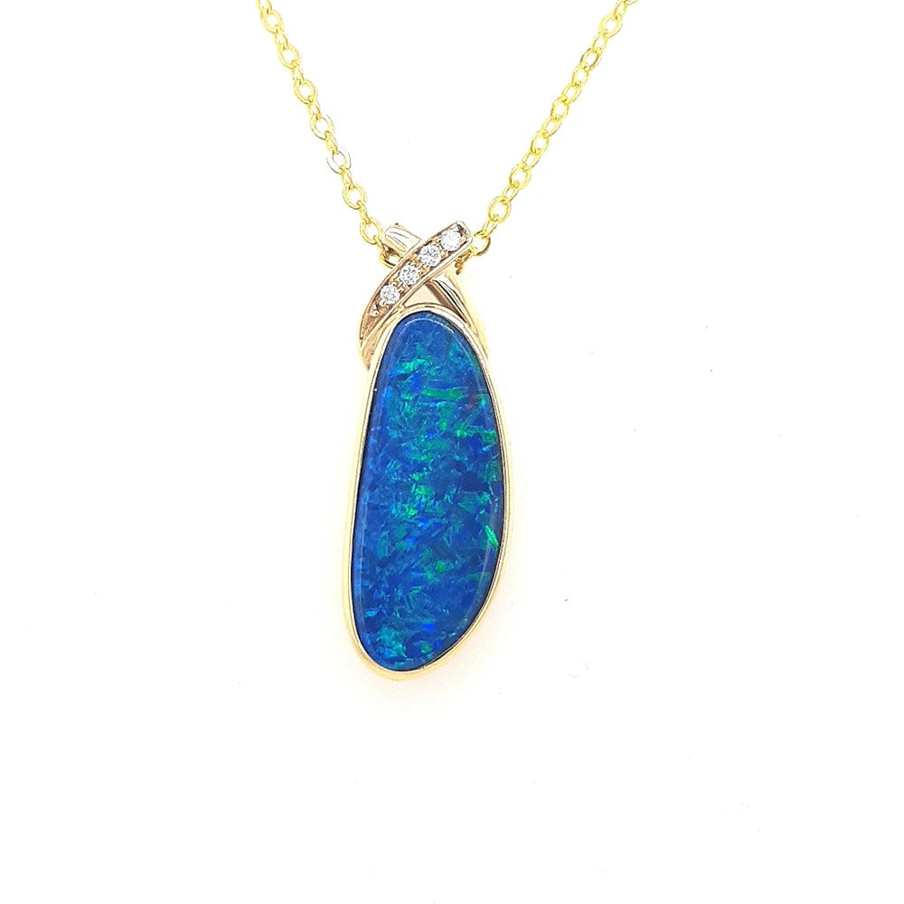 Australian Opal Doublet Pendant set in 14K Yellow Gold