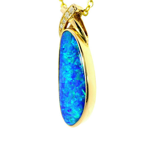 Doublet Opal Pendant in 14K Yellow Gold - Green-Blue