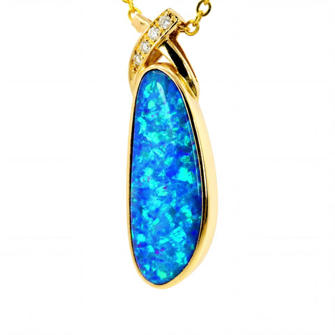 Doublet Opal Pendant in 14K Yellow Gold - Green-Blue - Australian Opal Cutters and Pearl Divers
