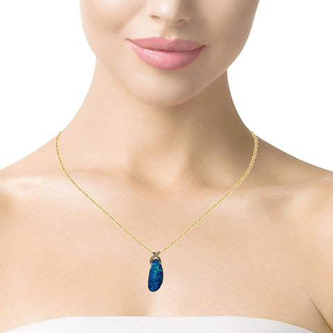 Doublet Opal Pendant in 14K Yellow Gold - Green-Blue