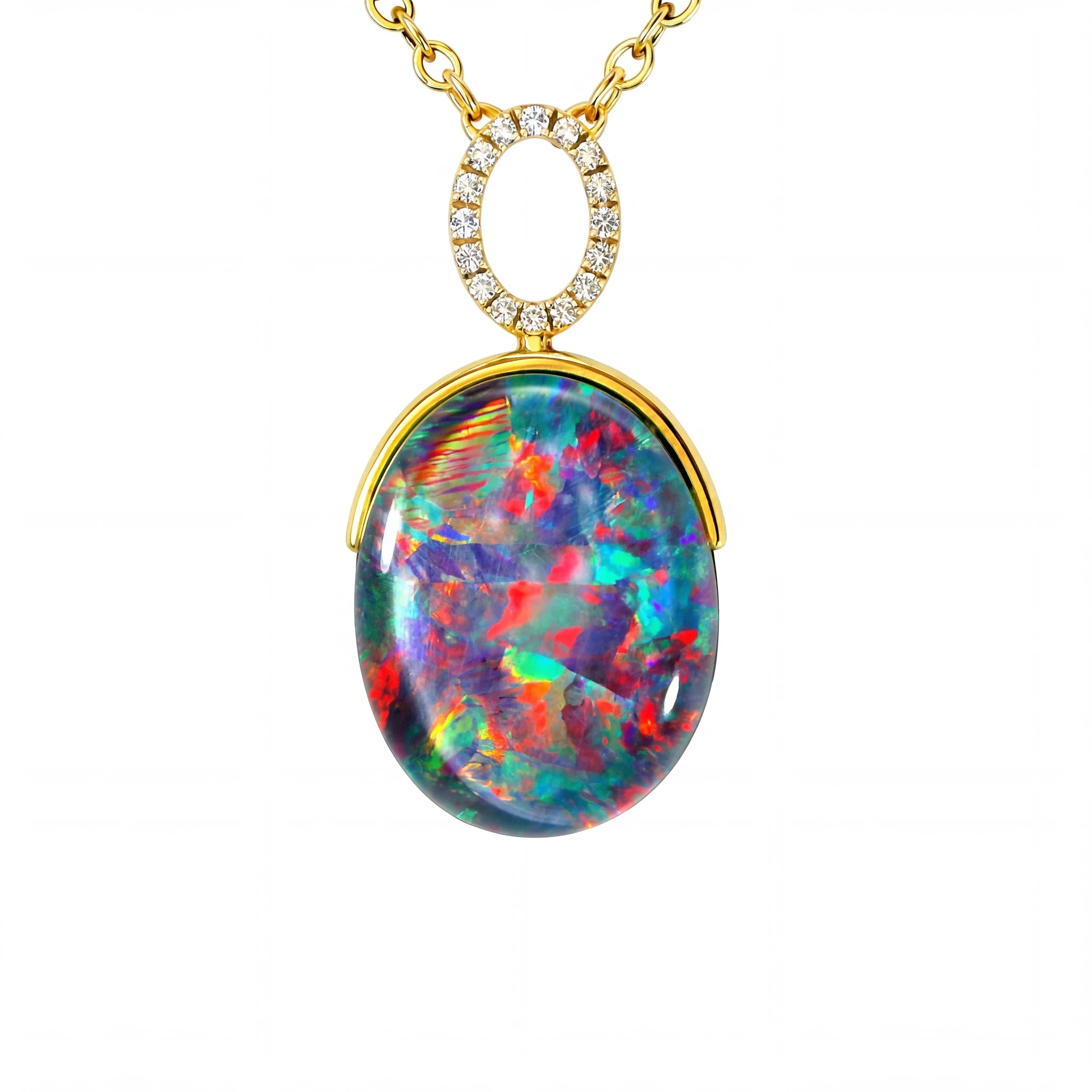 Triplet Opal Pendant in 14K Yellow Gold - Multicolour - Australian Opal Cutters and Pearl Divers